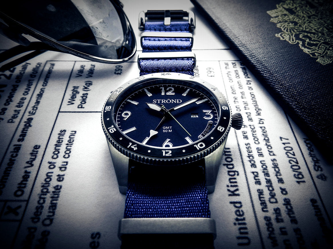 STROND SSC-101 GMT – Stainless Steel, Blue Dial & Black Bezel Concorde Edition