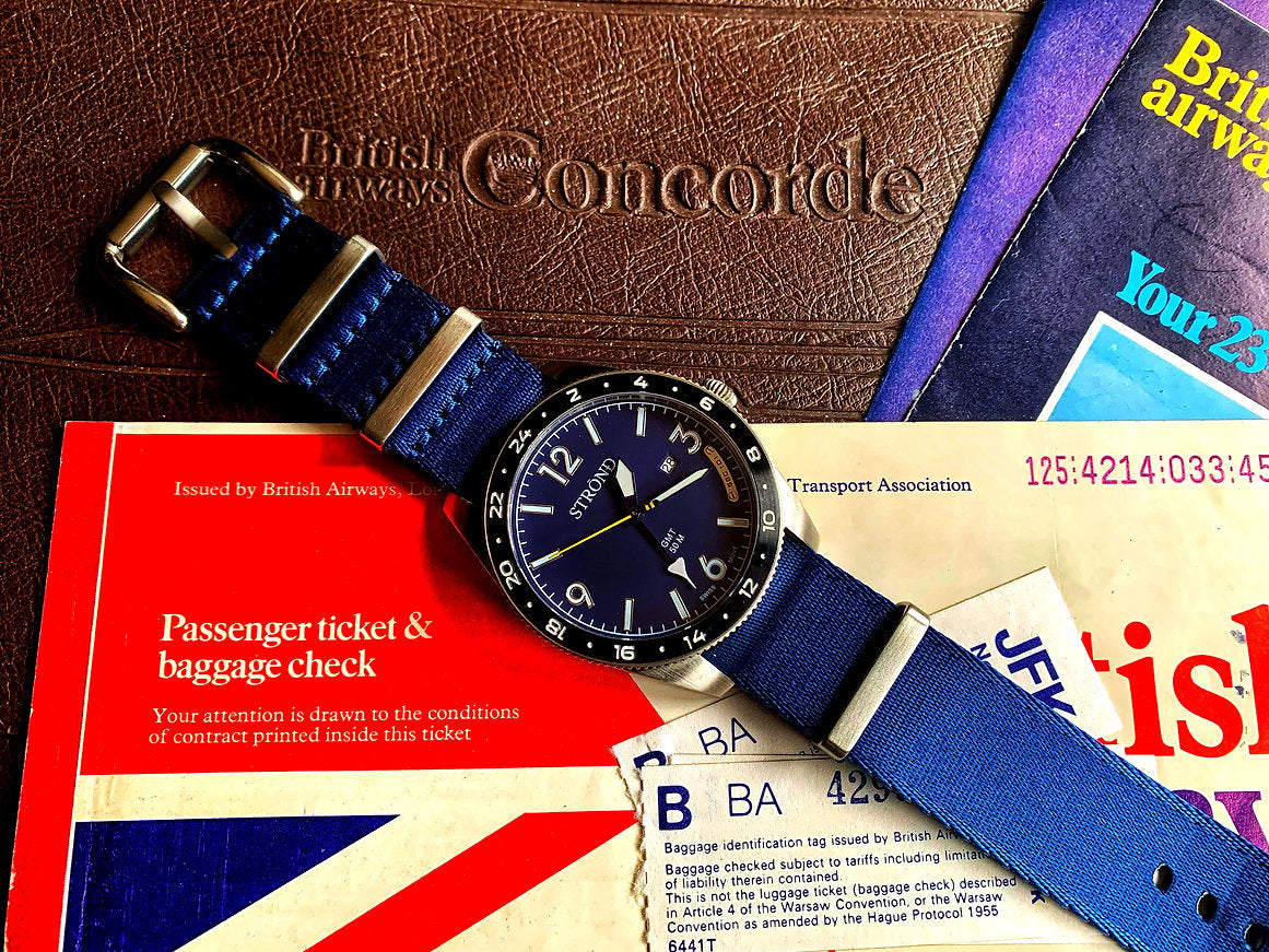 STROND SSC-101 GMT – Stainless Steel, Blue Dial & Black Bezel Concorde Edition
